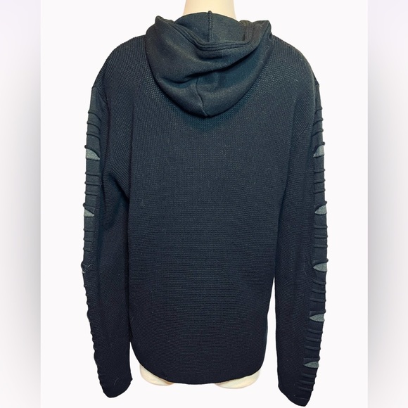 LCR Black Edition Men's Black Pullover Sweater Hoodie Leather Detail - Picture 3 of 7